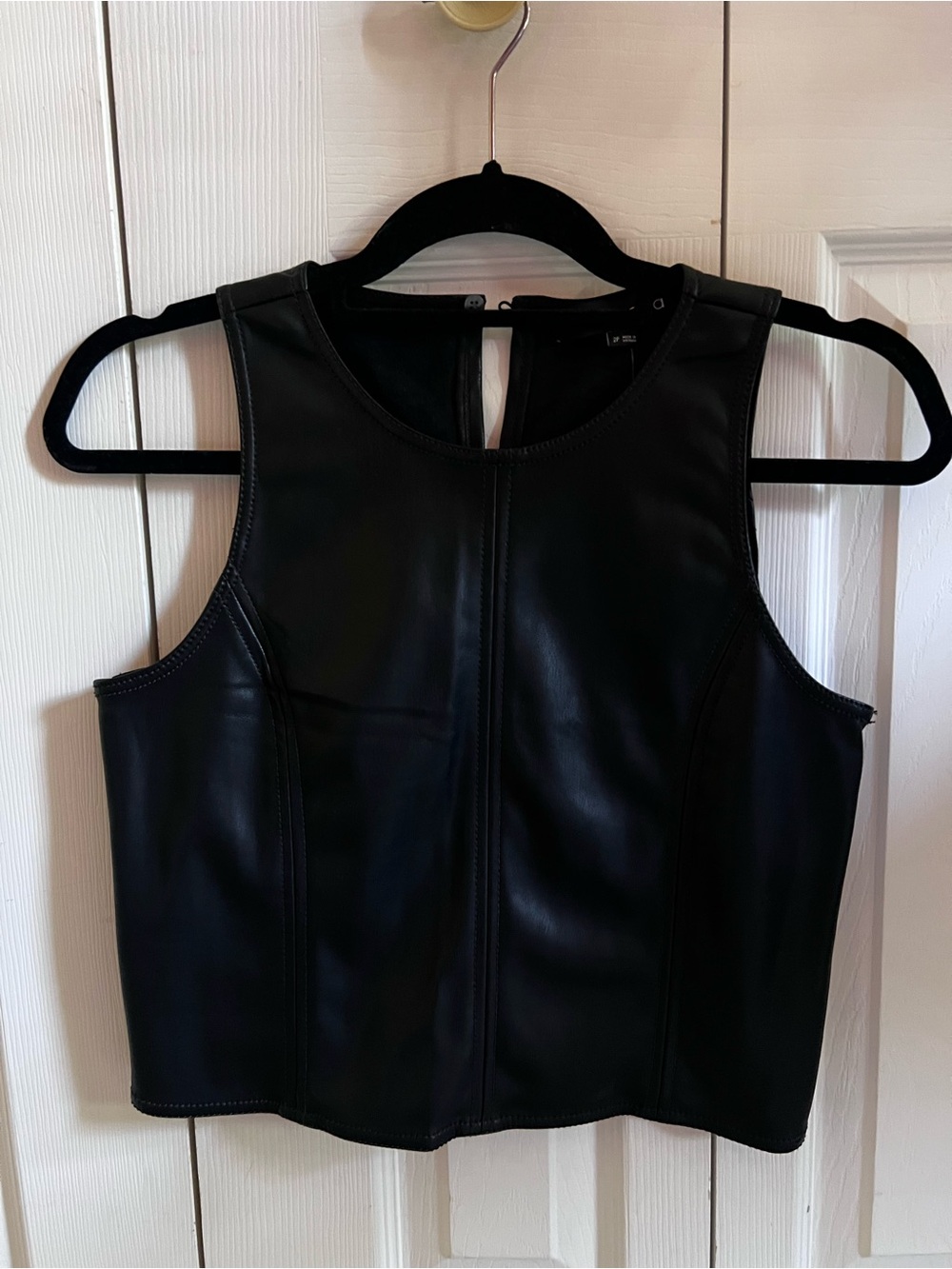 LOFT Black Faux Leather Crop Shell